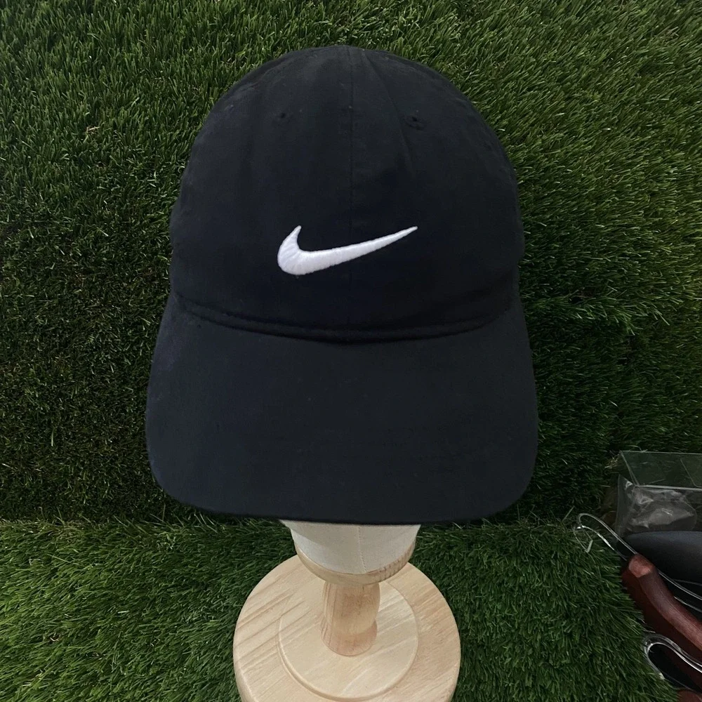 Nike Club Cap Kids Youth Swoosh Adjustable Hat Black White Size 4-7